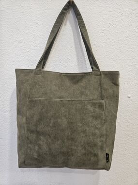 Prite Corduroy Tote Bag in Olive Green with Front Pocket